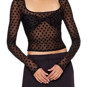 Black Polka Dot Sheer Long Sleeve Top